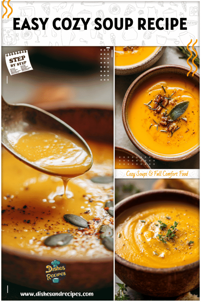Simple easy butternut soup in a rustic bowl with creamy texture and golden-orange color.